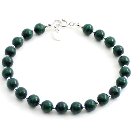 Malachite Green Bracelet With Silver Beads-0