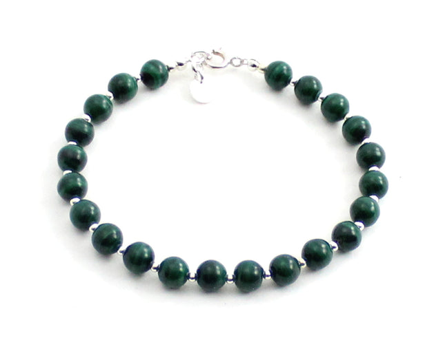 Malachite Green Bracelet With Silver Beads-0