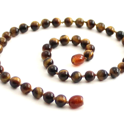 Tiger's Eye Round Bead Knotted Necklace-0