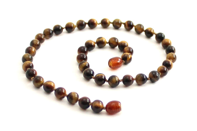 Tiger's Eye Round Bead Knotted Necklace-0