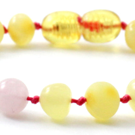 Amber Yellow and Rose Quartz Anklet Bracelet For Girl-3