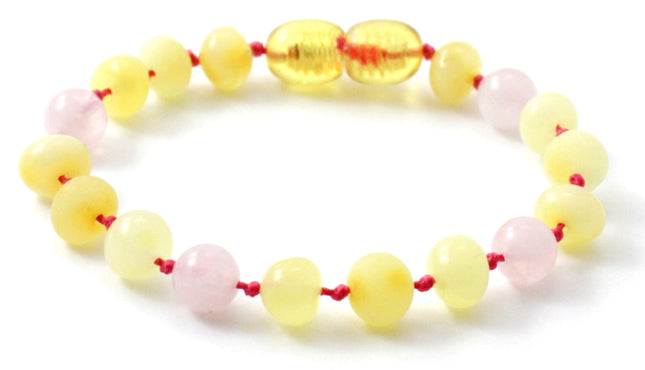 Amber Yellow and Rose Quartz Anklet Bracelet For Girl-0