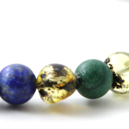 Amber Green Polished Stretch Bracelet With Jade and Lapis Lazuli-1