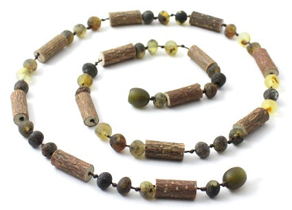 NBBR-H5 Necklace With Hazelwood and Unpolished Amber Green-3