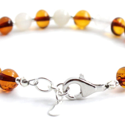 Baltic Amber Cognac Bracelet With Silver and Moonstone-2