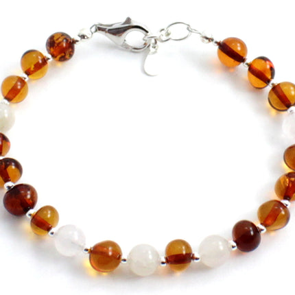 Baltic Amber Cognac Bracelet With Silver and Moonstone-0