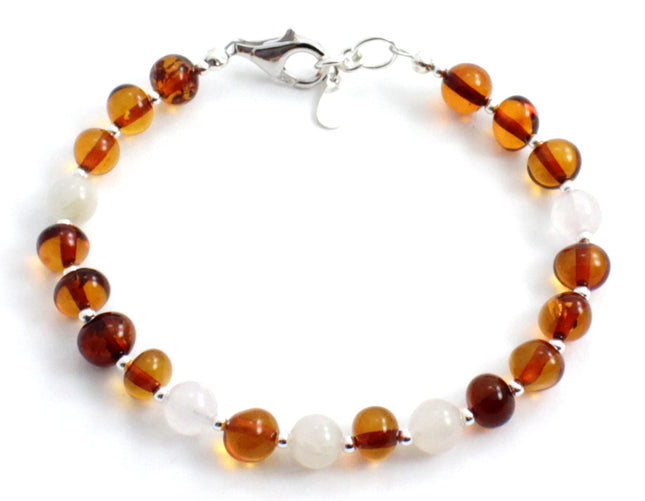 Baltic Amber Cognac Bracelet With Silver and Moonstone-0
