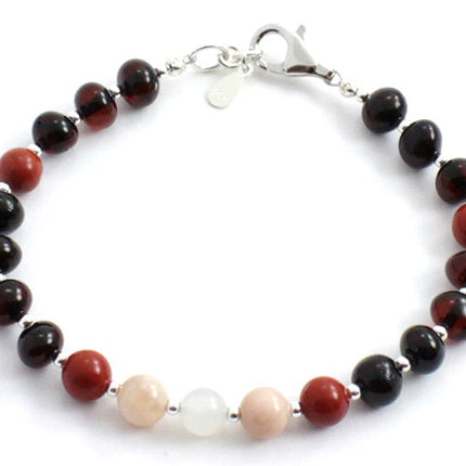 Polished Amber Bracelets With Silver and Gemstones-1