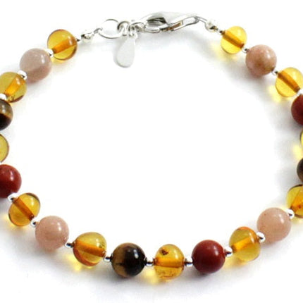 Polished Amber Bracelets With Silver and Gemstones-0