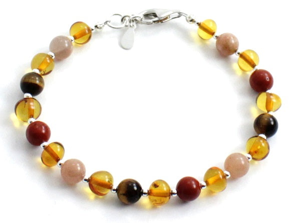 Polished Amber Bracelets With Silver and Gemstones-0