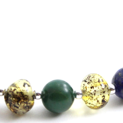 Amber Green Polished Bracelet With Silver, Jade and Lapis Lazuli-2