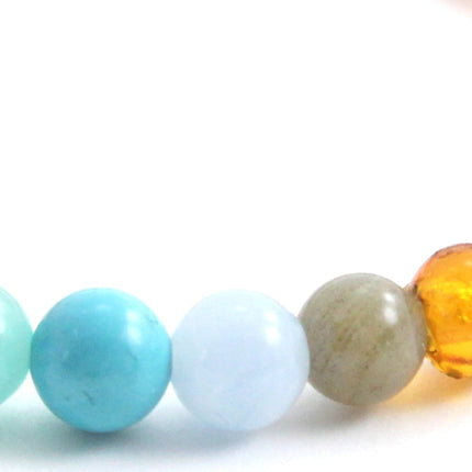 Amber Adult Cognac Stretch Bracelet With Aquamarine and Gems-1