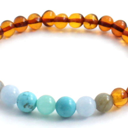 Amber Adult Cognac Stretch Bracelet With Aquamarine and Gems-2
