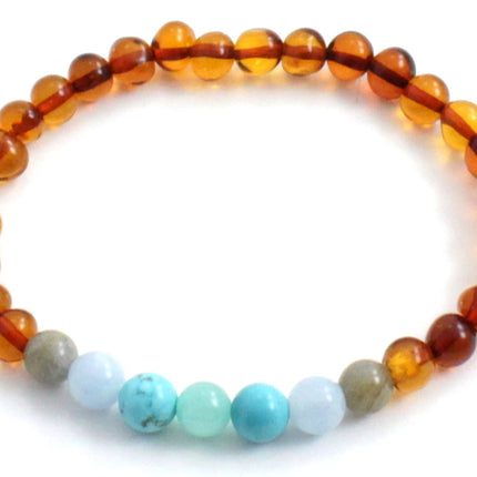 Amber Adult Cognac Stretch Bracelet With Aquamarine and Gems-0