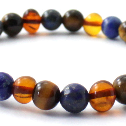 Stretch Bracelets With Lapis Lazuli, Tiger Eye and Amber-2