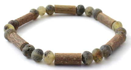 Amber Green Unpolished Stretch Bracelet With Hazelwood-2
