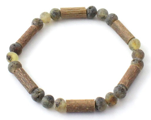 Amber Green Unpolished Stretch Bracelet With Hazelwood-0