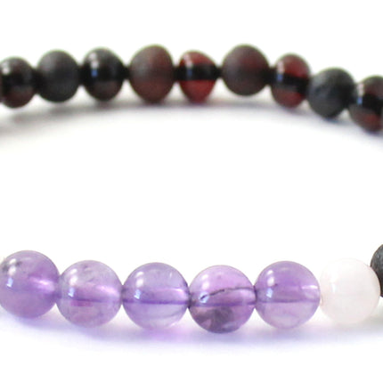 Amber Stretch Cherry Bracelet With Amethyst and Rose Quartz-3