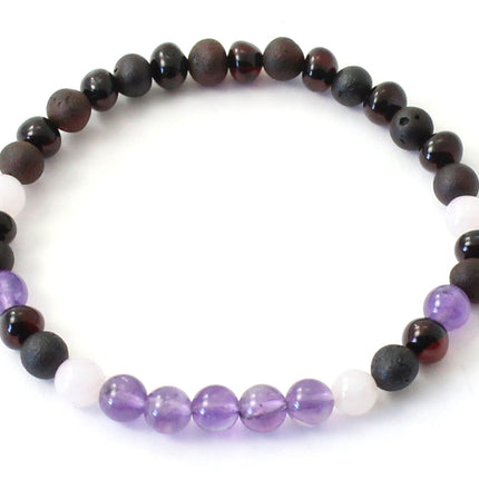 Amber Stretch Cherry Bracelet With Amethyst and Rose Quartz-0