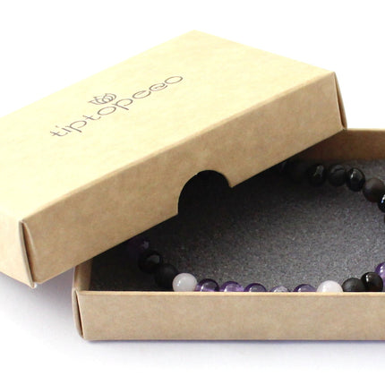 Amber Stretch Cherry Bracelet With Amethyst and Rose Quartz-1