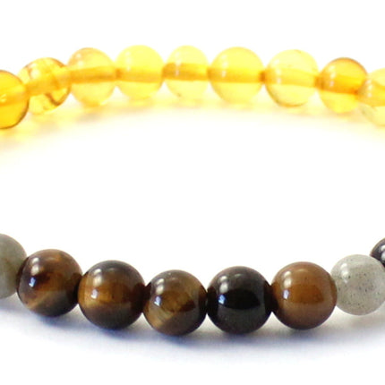 Stretch Bracelet With Labradorite, Tiger Eye and Honey Amber-3