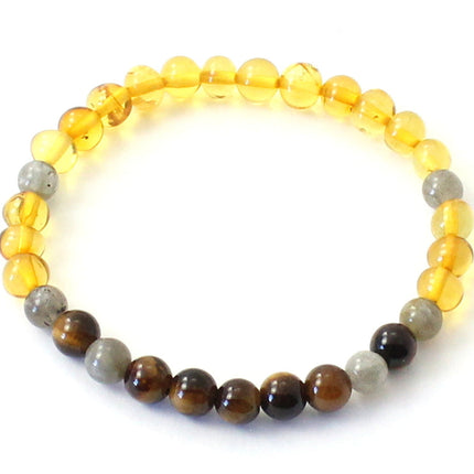 Stretch Bracelet With Labradorite, Tiger Eye and Honey Amber-0