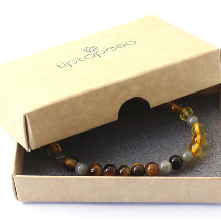 Stretch Bracelet With Labradorite, Tiger Eye and Honey Amber-1