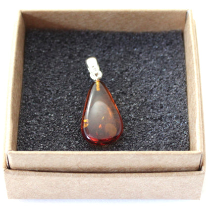 POP-3 Amber Drop Cognac Polished Pendant With Silver-1