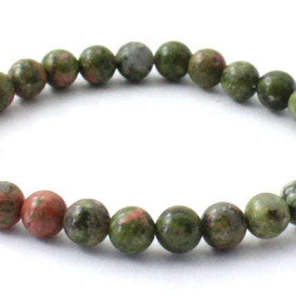 Stretch Bracelet With Unakite Green Gemstones-3