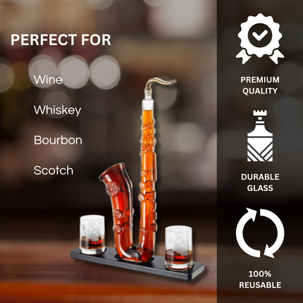 Saxophone Whiskey & Wine Decanter - 34 OZ Decanter Set with Two 10 Oz Whisky Glasses - Bourbon, Scotch, Liquor Gifts for Men, Dad, Father, Music Lover Gifts, Classical Instrument Room Home Decor-2
