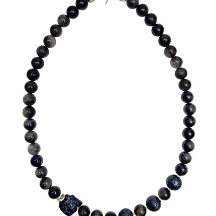 Obsidian With Black Lava Stone Men's Necklace MEN15-1