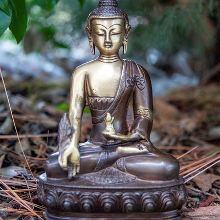 Medicine Brass Buddha Sitting On Lotus in Meditation Pose-0