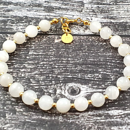 Moonstone White Bracelet With Silver Beads-0