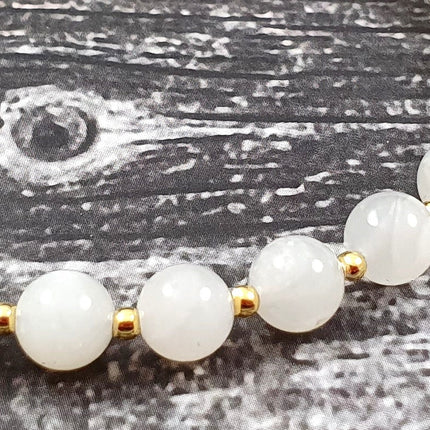 Moonstone White Bracelet With Silver Beads-2