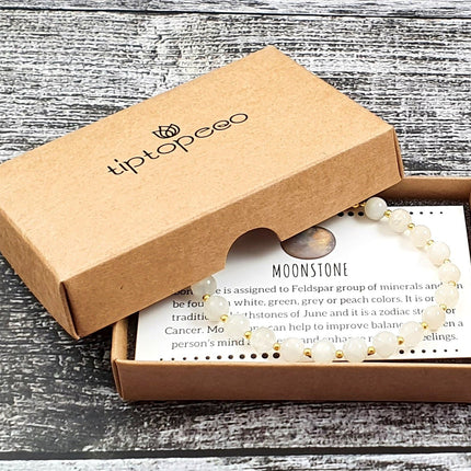 Moonstone White Bracelet With Silver Beads-1