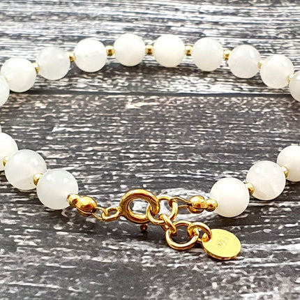 Moonstone White Bracelet With Silver Beads-3