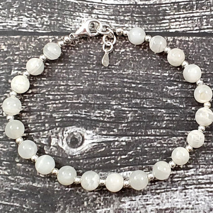 Moonstone White Bracelet With Silver Beads-4