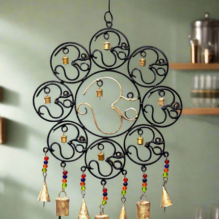 OM Brass Bells with glass beads wall hanging-1