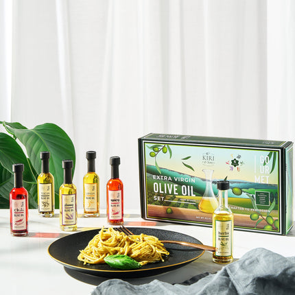 Olive Oil Gourmet Sampler Gift Set of 6 - Premium Extra-Virgin Blend Olive Oil Made In Spain, Natural Flavors Include Herbs, Chili, Spice, Rosemary, Tuscan & Lemon - Gifts for Her, Him-1