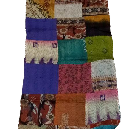 Vintage Silk Saree Kantha throw - Hand Stitched Upcycled-0