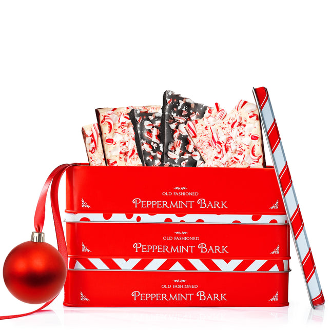 Handmade 3 Set Layered Original, Dark Chocolate & Salted Caramel Dark & White Chocolate Peppermint Bark - 3Lb Holiday Squares, Christmas & Winter Candy Sweets Gift Tin, Old Fashioned Treat-0
