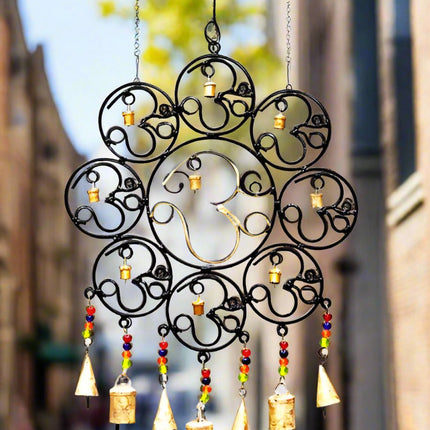 OM Brass Bells with glass beads wall hanging-0