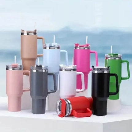 40oz 1200ML High Quality Insulated Tumbler with Handle Straw Double Wall Thermal Iced Travel Cup Coffee Cup Perfect Gift-0