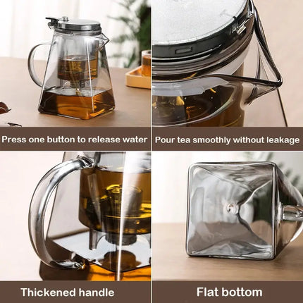 Glass Teapot with Press Tea Strainer | Heat-Resistant & Elegant Design-1