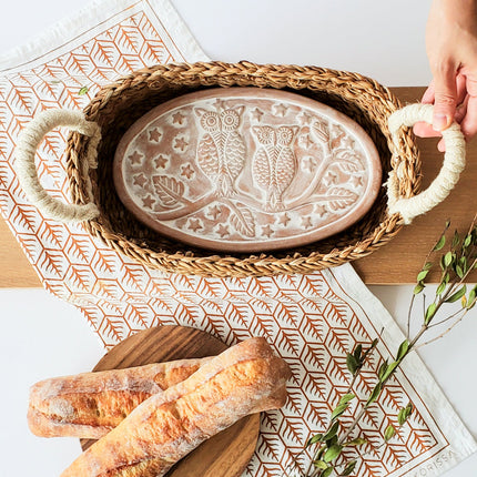 Bread Warmer & Basket Gift Set with Tea Towel - Owl Oval-1