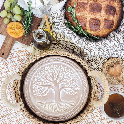 Bread Warmer & Basket Gift Set with Tea Towel - Tree of Life Round-1