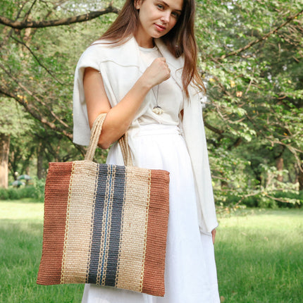 Dora Jute Tote Bag - Multi Light Brown-1