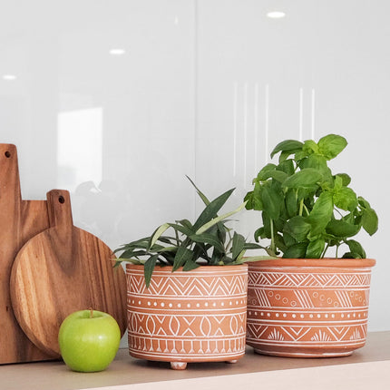 Hand Etched Terracotta Pot - Small-3