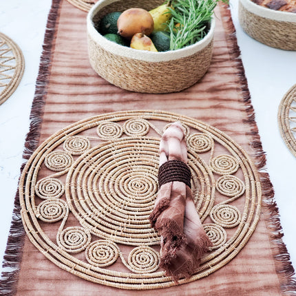 Tie Dye Cotton Table Runner - Brown-1