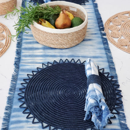 Tie Dye Cotton Table Runner - Indigo Blue-3